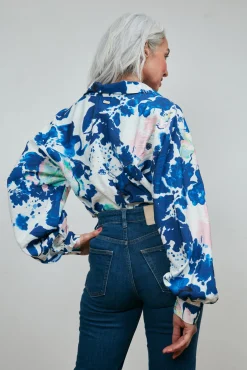 POM Amsterdam Violet Crane Birds Blue Blouse* Blouses, Shirts & Statement Tops