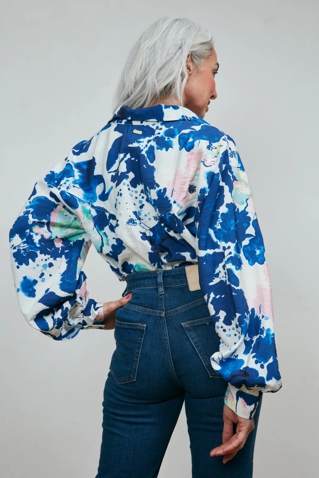 POM Amsterdam Violet Crane Birds Blue Blouse* Blouses, Shirts & Statement Tops