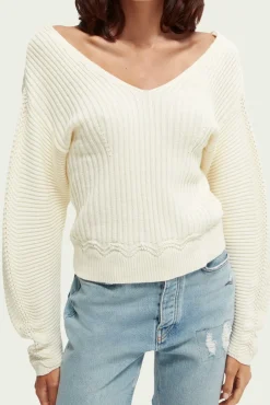 Scotch & Soda Feminine V Neck Cream Jumper* Knitwear & Sweatshirts