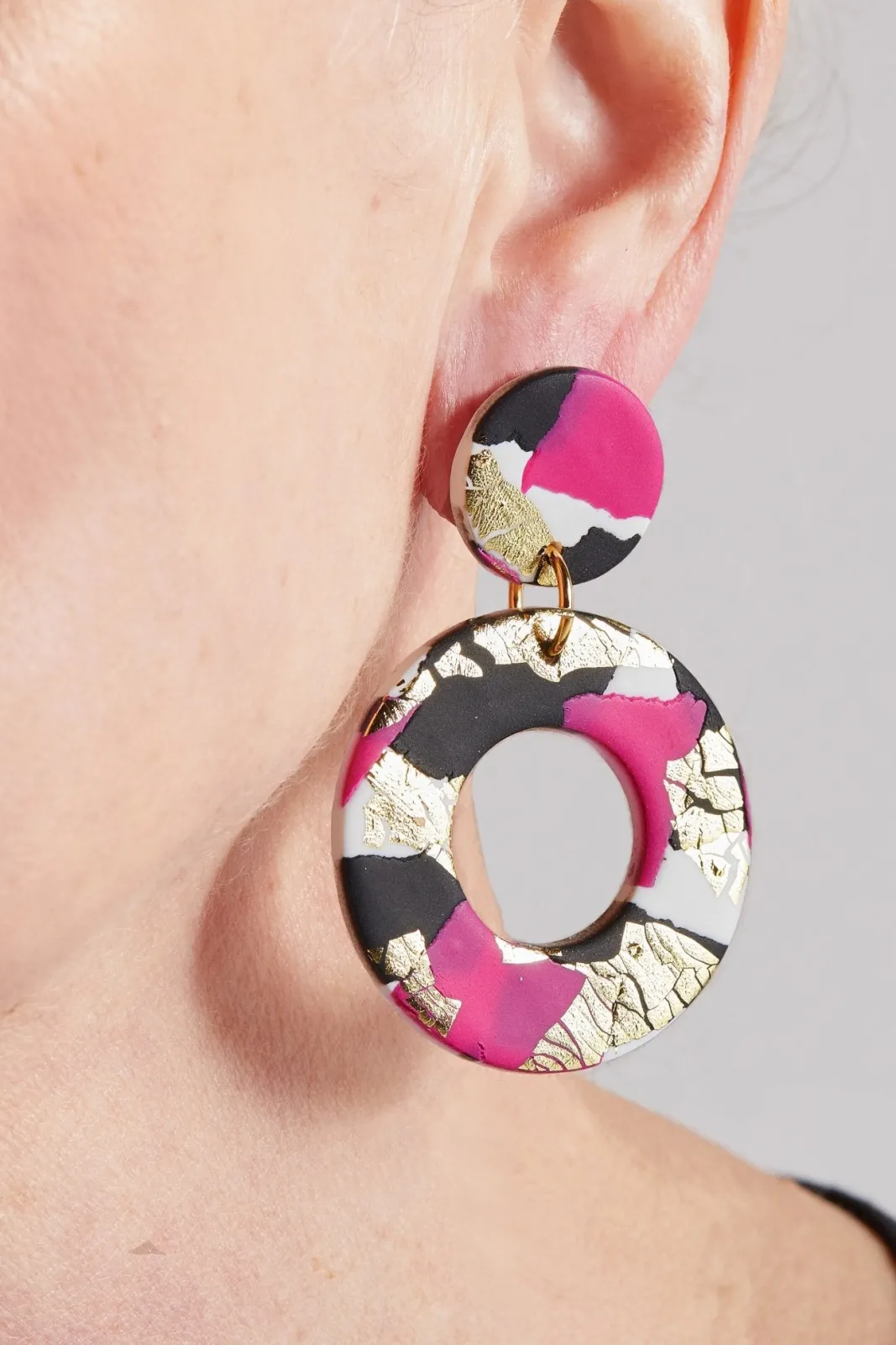 No Shrinking Violet Strike Out Ageism Charity Pink, Black & Gold Large Earrings* Earrings