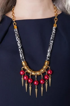 Dark Horse Ornament Strike Out Ageism Charity Crystal Pink Pearl & Gold Plated Spikes Statement Necklace* Necklaces