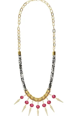 Dark Horse Ornament Strike Out Ageism Charity Crystal Pink Pearl & Gold Plated Spikes Statement Necklace* Necklaces