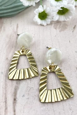 ALOË White Marble Brass Trapezoid Studs* Earrings