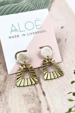 ALOË White Marble Brass Trapezoid Studs* Earrings